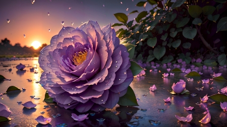 *Flower in graphics* - flower, graphics, purple, sunset