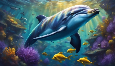 Underwater life - Dolphin - hal, fenysugarak, szines, viz alatti elet, viz alatti, tenger, delfin, korallzatony, elenk szinek