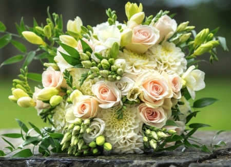 Roses and dahlias - Bouquet, Lilies, Flowers, Roses