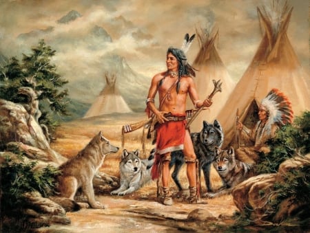 :) - pictura, lup, native, painting, wolf, man, art, tent, russ docken, american