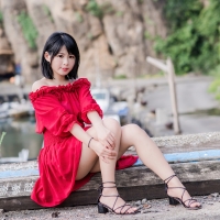 Asian Beauty in a Red Dress