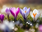 Crocuses in the grass