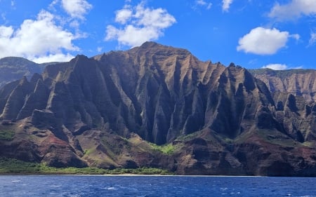 Na Pali Coast, Kauai - clouds, pacific, sea, hawaii, ocean, rocks, sky, mountain, usa