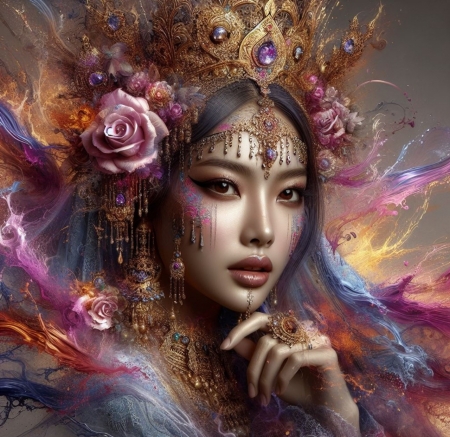 â¦ - face, fantasy, female, flowers