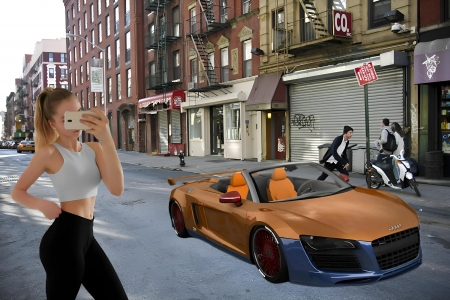 Fitness Girl and the Cool Supercar Audi R8 in NYC