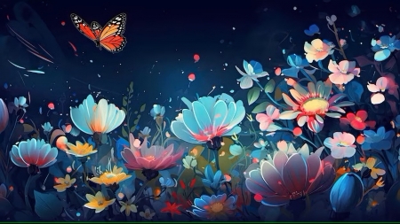 The flowers and butterflies