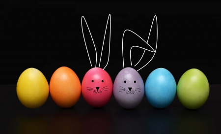 Happy Easter! - black, easter, eggs, funny, ears, egg, card, bunny