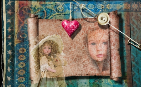 MEMORIES - art, child, heart, nostalgia, scrapbook, vintage
