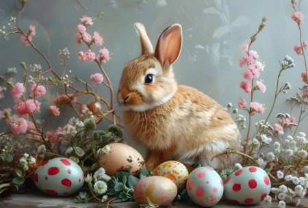 Easter bunny - husvet, husveti tojasok, nyuszi, unnep, viragok