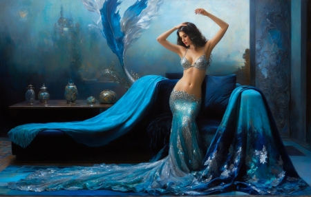 Daughter of Atlantis - art, atlantis, beautiful, blue, digital, fantasy, girl, lamamake art, wallpaper, woman