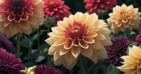 Dahlias - Tenderness, Yellow, Flowers, Dahlias, Red