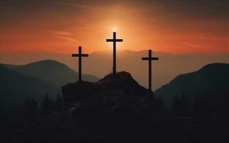 Sunrise of Resurrection - crosses, holy saturday, mountains, sunrise