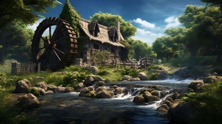 Forest mill near the stream - erdo, malom, patak, tavasz