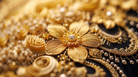 Texture - beads, gold, golden, jewel, texture, yellow