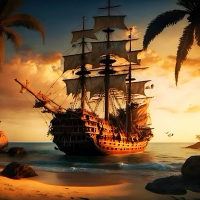 Pirate Ship At A Small Island