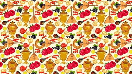 Pattern - fruit, instrument, orange, pattern, red, samovar, tea, texture, yellow