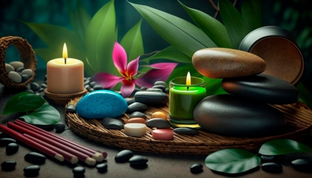 Skin care spa - decoration, flowers, leaves, spa, stones