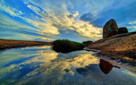 Mandaragiri Hills, Tumkur India - clouds, rocks, sky, sunrise, water