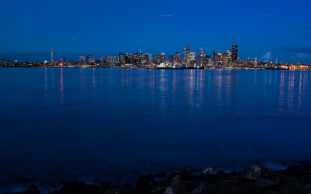Seattle at Night - lights, night, seattle, water