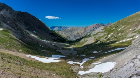 Valley of Esbéliousses, French Alps - landscape, rocks, snow, trees