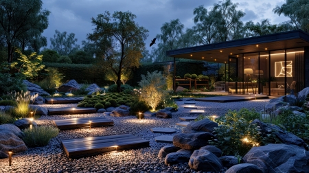 Garden - garden, home, light, tree