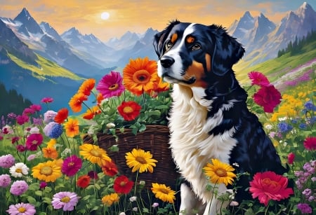 Dog - Animals, Dog, Nature, Flowers