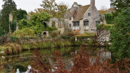 Scotney Castle, England - building, lake, nature, old, trees