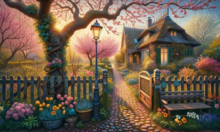 Enchanted Spring Garden - Home, enchanting, garden, house, fantasy, digital