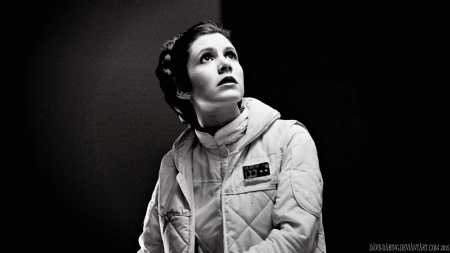 Carrie Fisher Princess Leia XLVIII Paint - actress, black and white, carrie fisher, celebrity, paint, people, princess leia, wallpaper