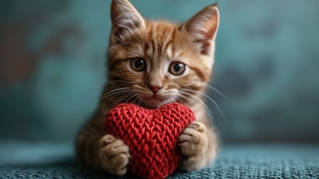 :) - kitten, heart, red, valentine, paw, pisici, cute, card, day