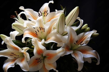 White lilies - buds, darkness, flowers, lilies