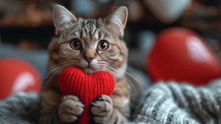 :) - valentine, paw, red, pisici, card, cat, heart, kitten, cute, day