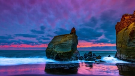 Sunset on the shore, Oregon - sky, clouds, usa, water, pacific, colors, ocean