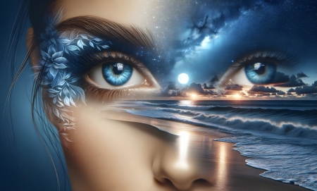 Eyes of a Dreamer - Eyes, dreamer, fantasy, serene, face, ocean, dreams