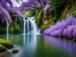 Waterfall and Wisteria Flowers