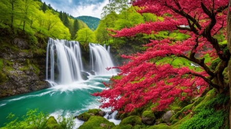 A cascading waterfall  - erdo, fak, gyonyoru vizeses, termeszet, zuhatag