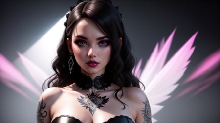 :) - tattoo, fantasy, wings, neuriset, girl, face, gothic, art, black