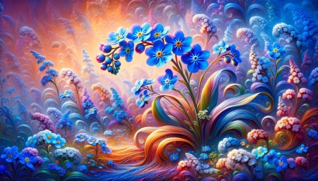 One beautiful forget-me-nots growing on the ground - kek, nefelejcs, novekszik, virag