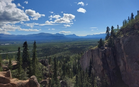 Spirit Canyon, Yukon - clouds, hills, mountains, sky, trees