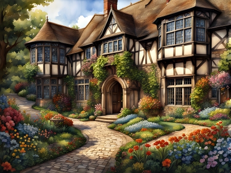 House - flowers, garden, house, nature