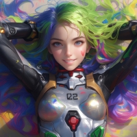 Joyful rainbow haired girl