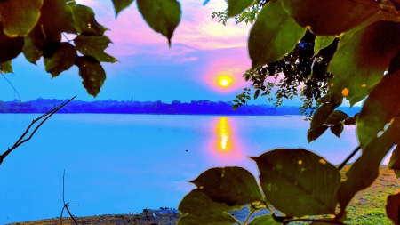 Sunrise lake - lake, morning, reflection, sunrise, trees, water