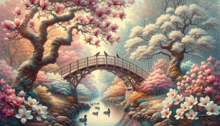 Blooming Magnolia - bekes, erdo, fak, hidak, madarak, magn0lia, viragzo