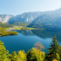 Aerial shot of Hallstatt town in Austria