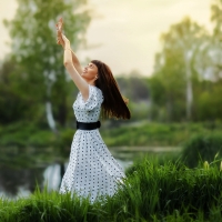 Pretty Brunette in a Polka Dot Dress