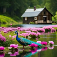 Beautiful Peacock in the water