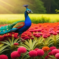 Flower Garden With Peacock