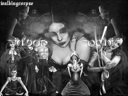 Gothic party - girls, rose, black and white, gothic, anime, wings, angels, people, tattoo, woman, guys