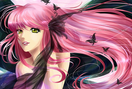 Pink and Black Fantasy - pretty, anime, anime girl, female, beautiful, hot, girl, beauty, lovely, pink, black, butterfly, cute, nice, sexy