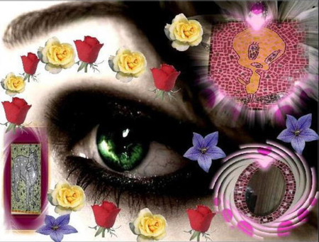 Through your eye - eye, collage, roses